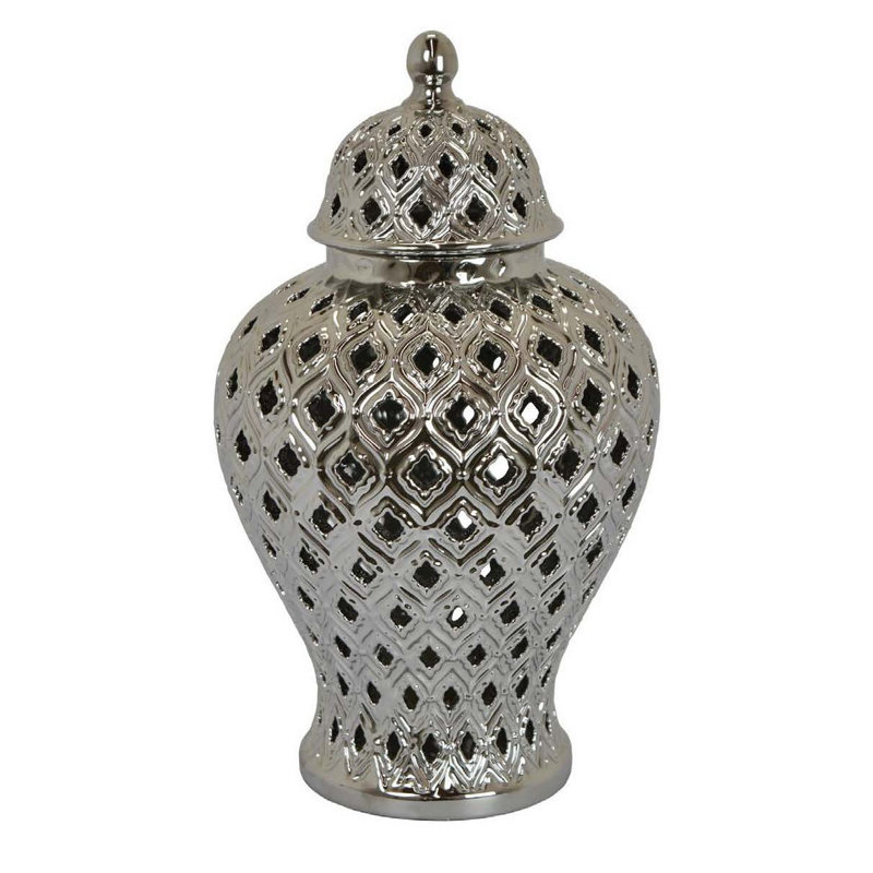 Pot en porcelaine Charito, Argent, H 18 po x l 10,25 po x P 10,25 po