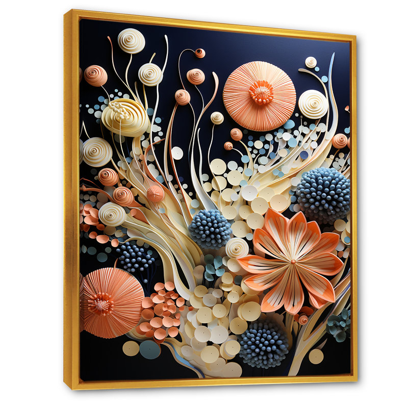 «Peach and White Coral Flowers», reproduction d'art sur toile, Cadre flottant doré, 40" H x 30" W