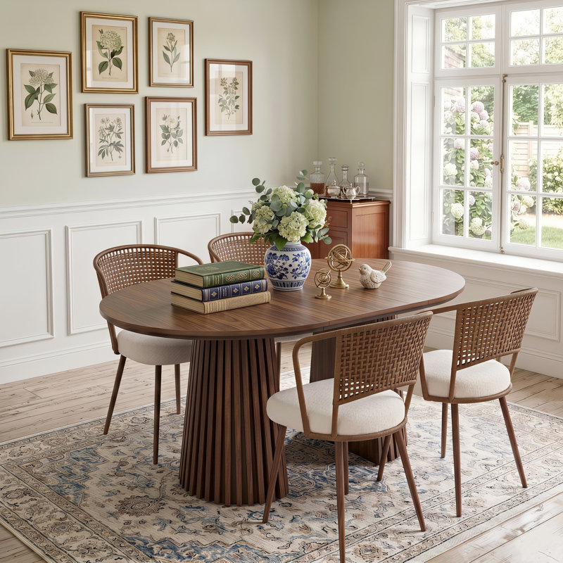 Ensemble table et chaises ovales extensibles (39,37" à 70,87") avec chaises en rotin tressé, Brun