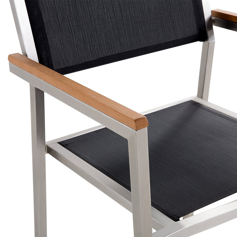 Lothen Stacking Patio Dining Armchair with Cushion, Silver/Black