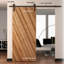 Ensemble de quincaillerie de porte de grange coulissante en acier pour portes en bois simples avec guide de plancher routé-1330219340-1330141659