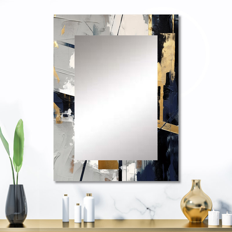 Grey and Gold Impressions Transcendent II - Abstract Shapes Large Mirror, Gray Unique Wall Mirror Decor, Printed Metal Art