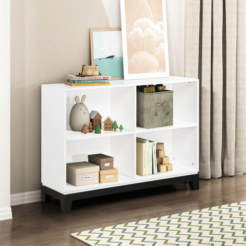 Bibliothèque rustique en bois blanc à 4 tablettes - Mobilier pour le salon et le bureau