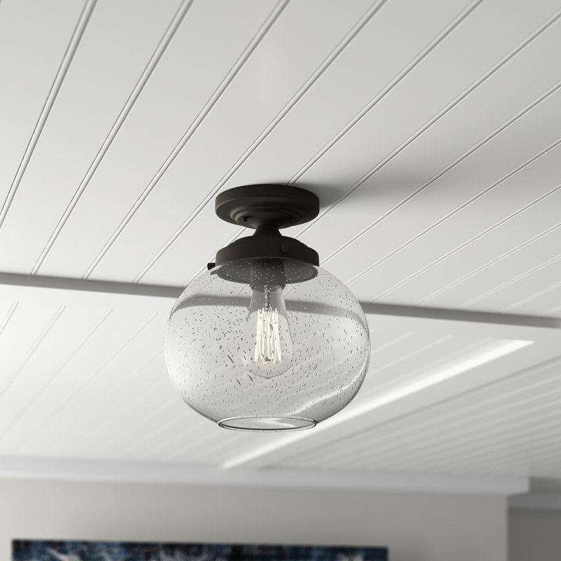 Antioch Glass Semi Flush Mount, Olde Bronze