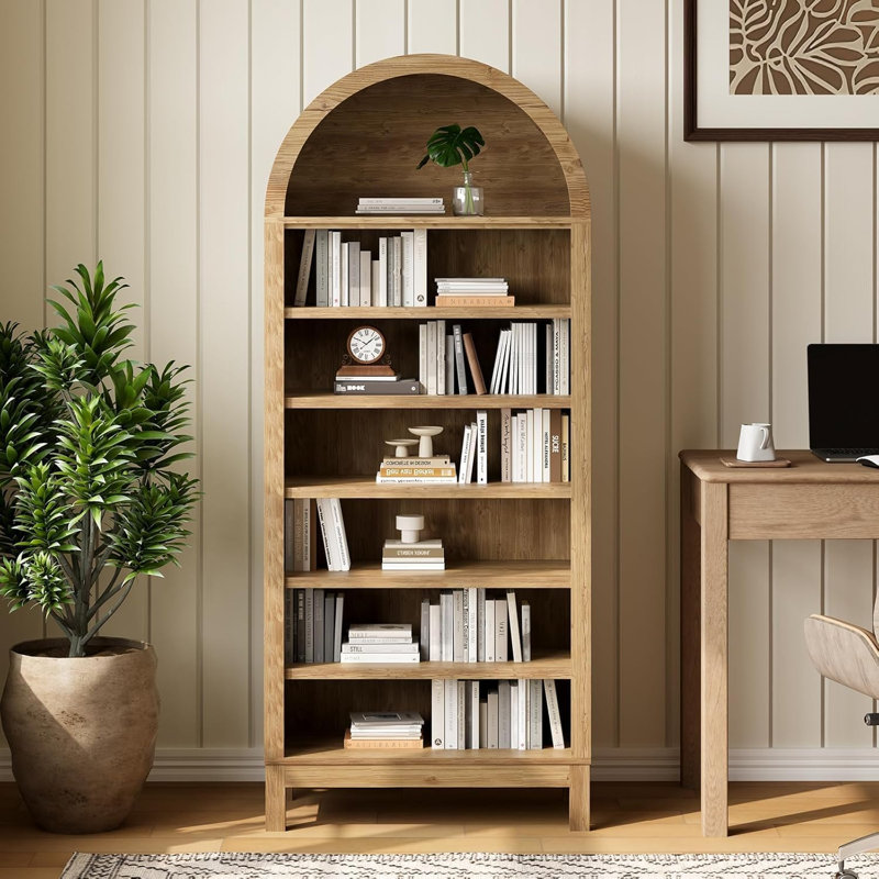 71'' Tall Arched Bookcase, Modern Farmhouse 7 Tiers Arch Bookshelf, Open Storage Book Shelf