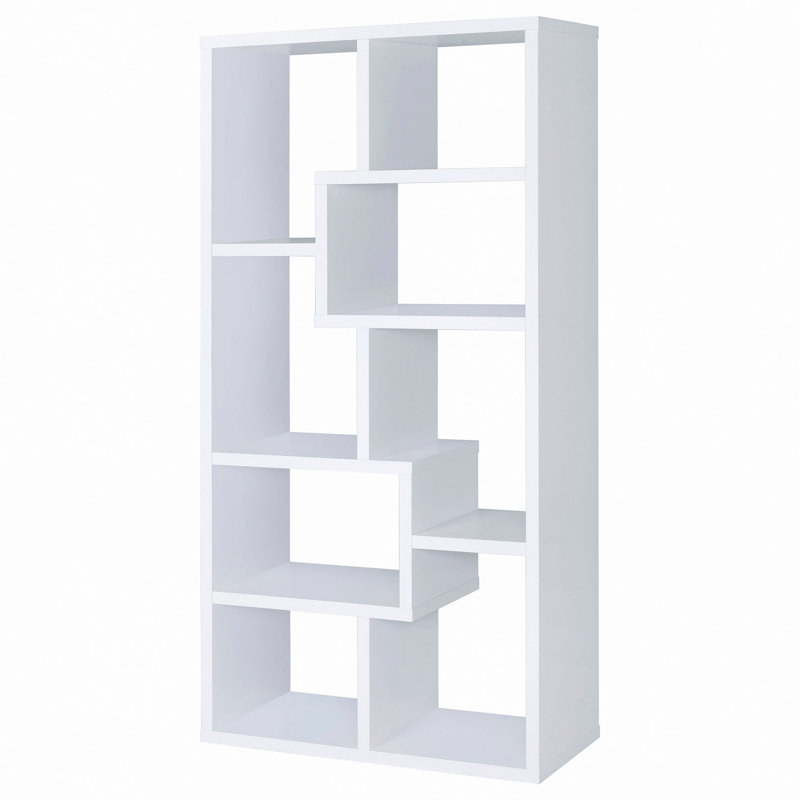 Bibliothèque géométrique avec tablette et étagère de rangement, (7 tablettes) H 70,77 po x l 35,01 po x P 11,76 po, Blanc