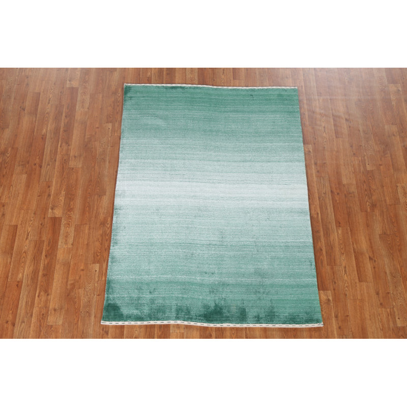 Tapis oriental vert / ivoire en laine noué à la main 3 pi 11 po x 5 pi 6 po Gabbeh