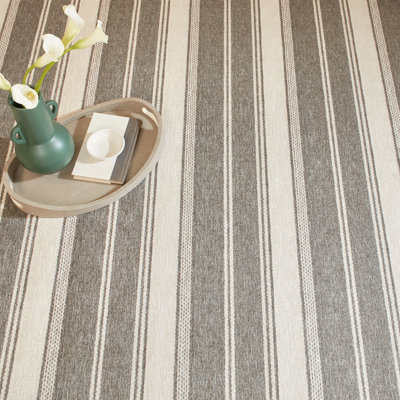 Bowman Stripe Grey Machine Washable Rug