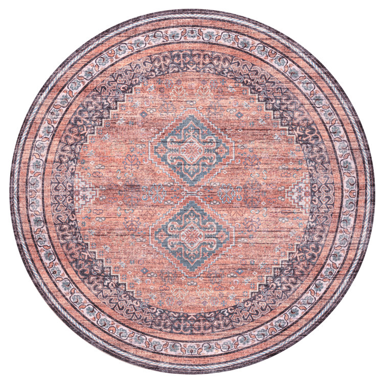 Lesandra Geometric Medallions Machine-Washable Terracotta/Navy Rug
