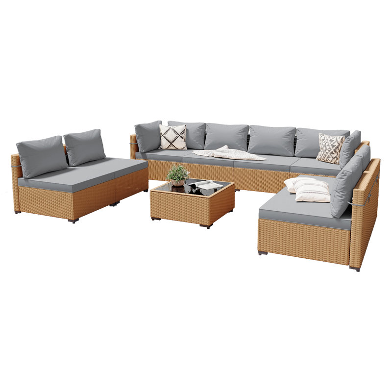 Briara 8 - Person Modular Patio Conversation Set with Cushions, Light Gray