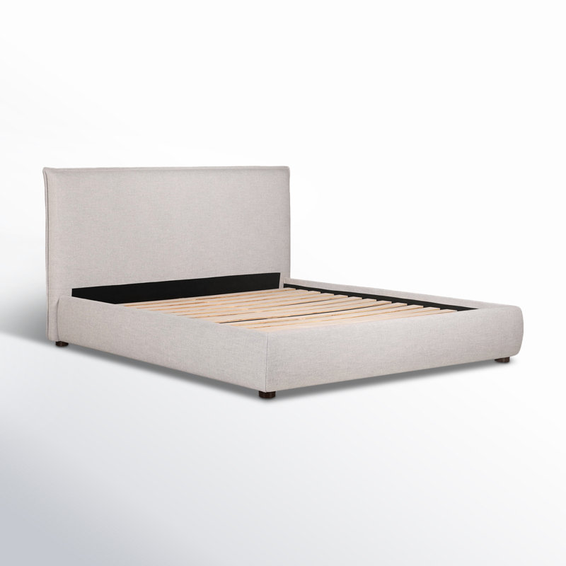 Timothy Upholstered Low Profile Platform Bed, King, Light Gray Basketweave, 45.5
