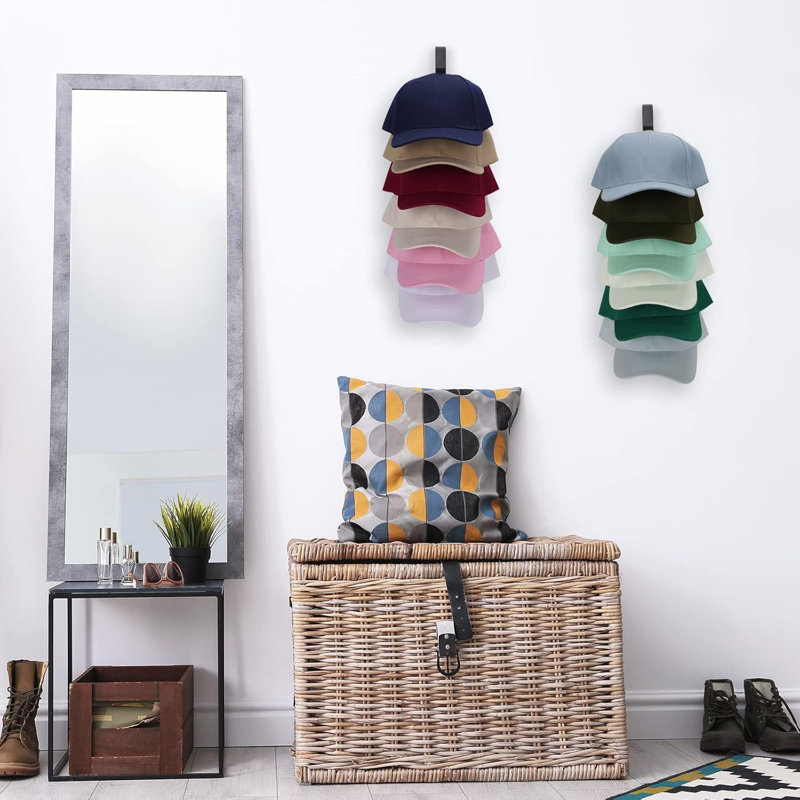 Modern Wooden Wall Hat Rack Organizer 2-Pack, Grey