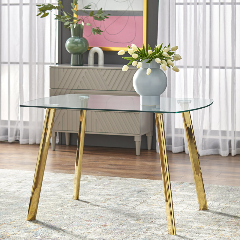 Jamiera Glass Top Metal Base Dining Table