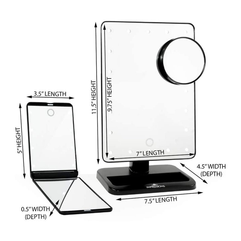 Ensemble de miroirs de maquillage Touch XL et Touchup, Noir