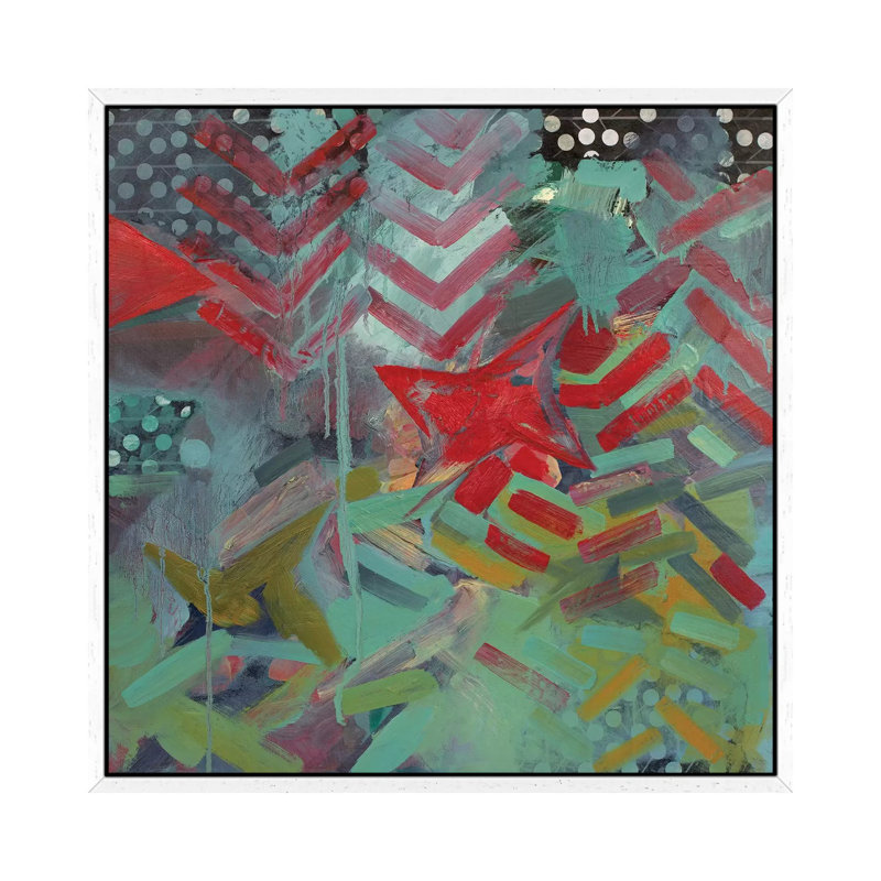 Chevron And Dots by Pamela Staker - Painting on Canvas, White Framed, 93.98 cm H x 93.98 cm W