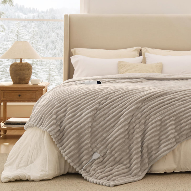 Heated Blanket Electric - Thick Striped Flannel Electric Blanket, Heating with 4 Time Settings, 6 Heat Settings, and 3-Hour Timer Auto Shut Off
