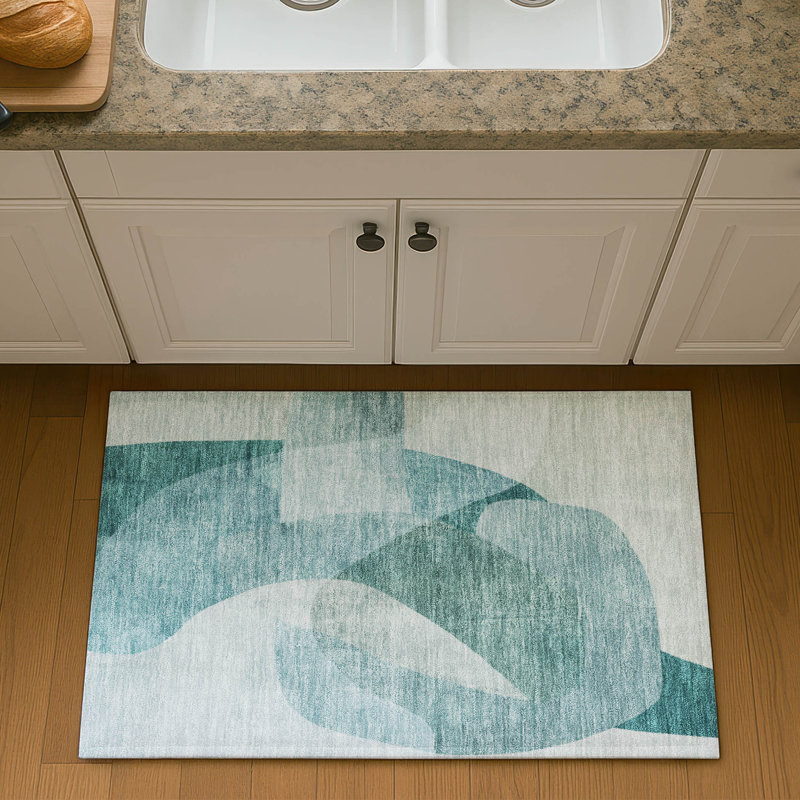 Premium Machine Washable Mayfield AMF2057 Abstract Rug, 1'8" x 2'6", Teal