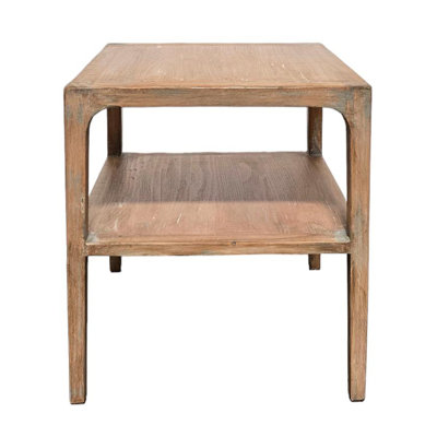 Tuley Corner End Table, Storage Shelf, Gray Pine Wood, 22In Square