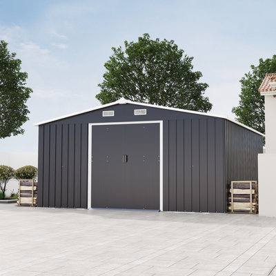 10x12ft Metal Storage Building With 0.25mm Color Steel Plate, Protective Surface Film, Two Sunlit Windows, Options, For Garden Tool Room Shed Of Steel, Protection Daylight Alternatives, Backyard Space