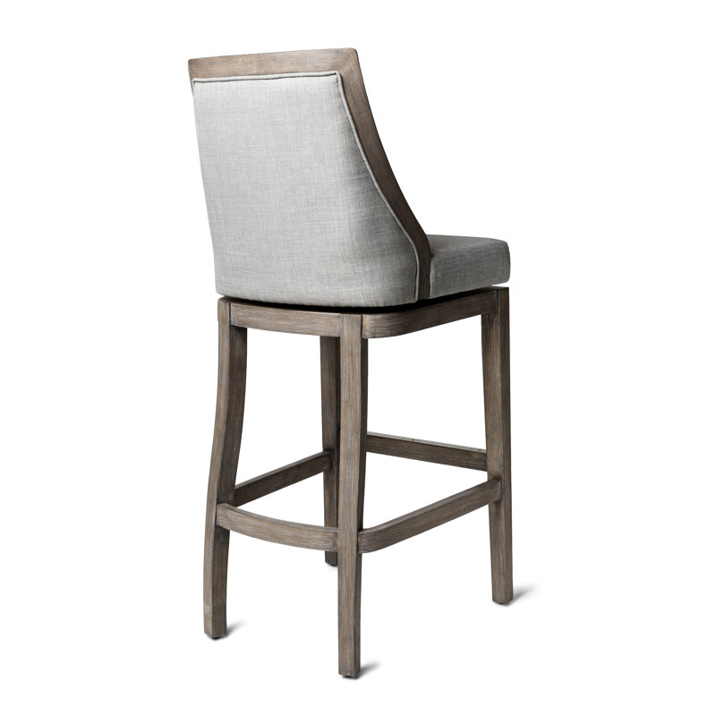 Vienna 31" Ash Grey Upholstered Swivel Bar Stool with Reclaimed Oak Frame