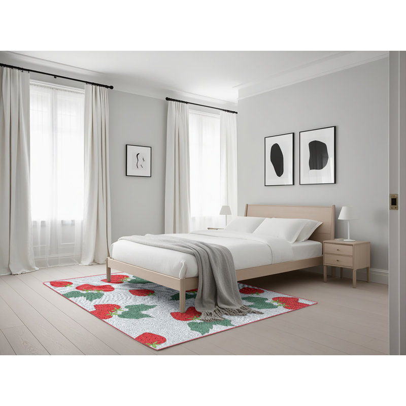 Tapis rouge à motif floral Danniella, Rectangle 5 pi x 7 pi