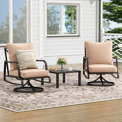 3-Pieces Outdoor Swivel Chair Seating Group With Coffee Table by Lark Manor