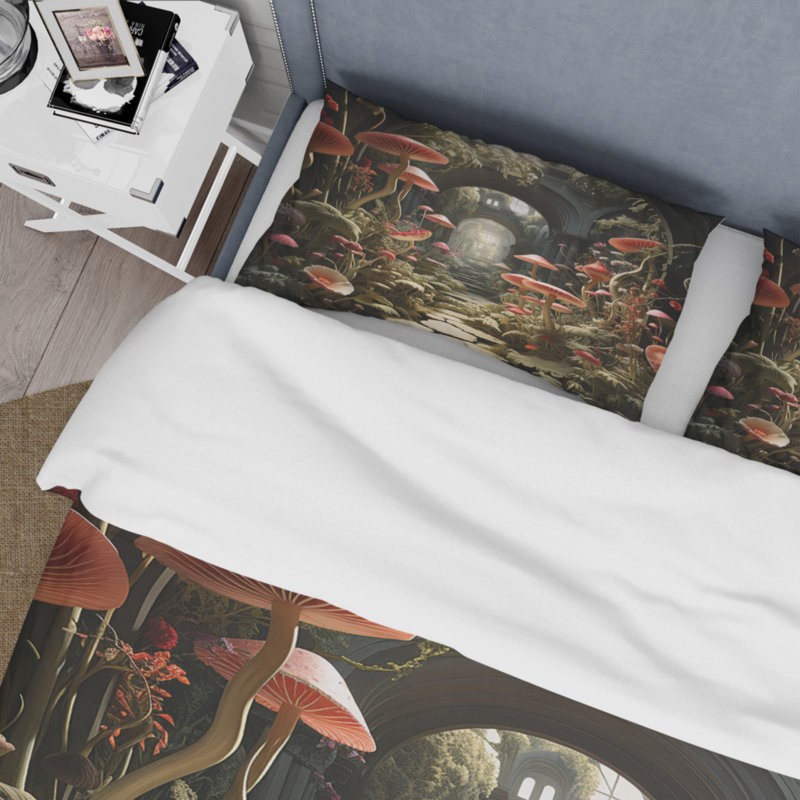 Twin Mushroom Secret Garden Microfiber Duvet Cover Set
