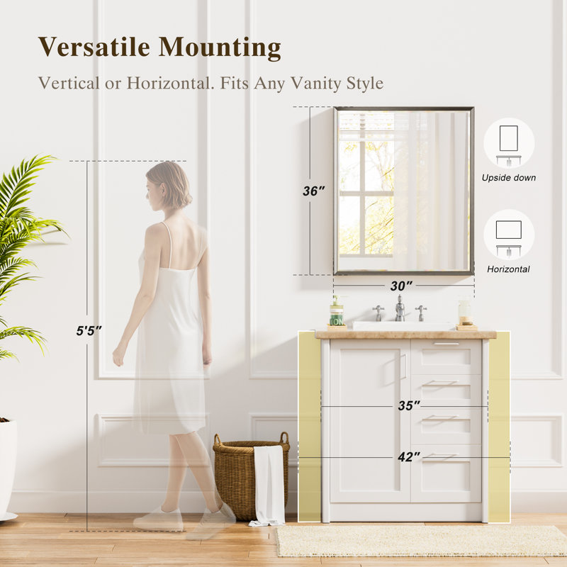 Miroir de salle de bain, 30''×36'', Nickel brossé