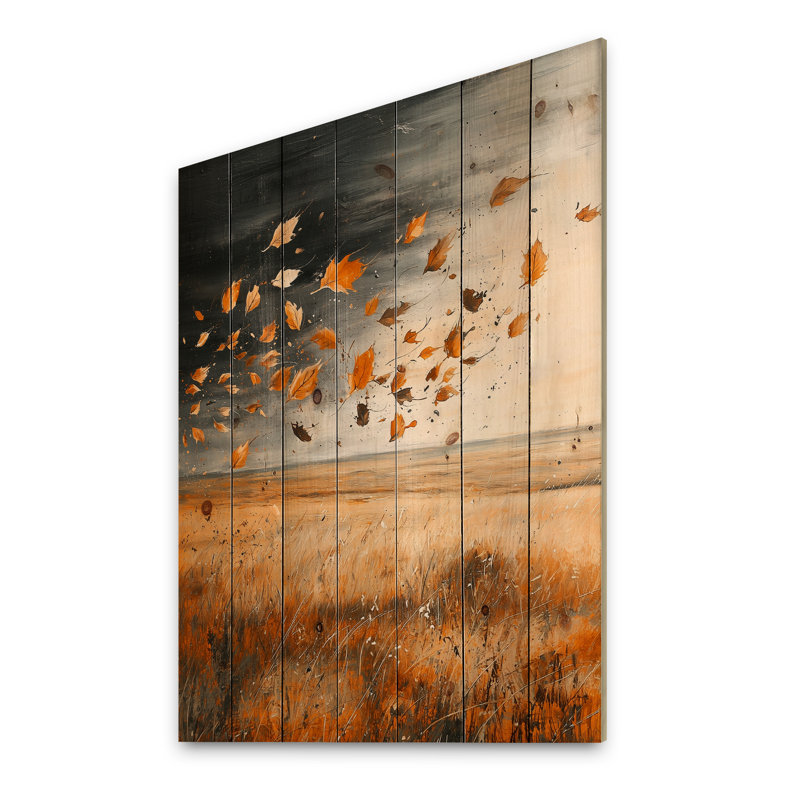 Windy Prairie Leaves III - Décoration murale en bois pré - sur bois de pin naturel, H 44 po x l 34 po x P 0,78 po