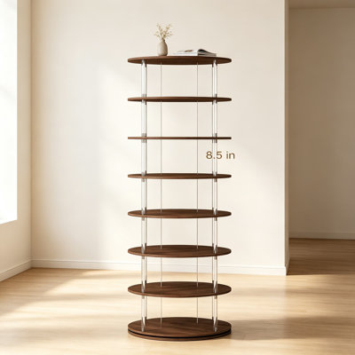 Tour de rangement à chaussures rotative, organisateur de chaussures pivotant avec étagères en acrylique et cadre en bois, carrousel de rangement Lazy Susan pour placard, entrée et chambre