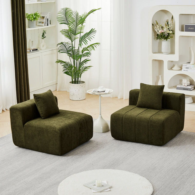 Modular Sectional Sofa With 2 Pillows For Living Room, Bedroom, Office, Green