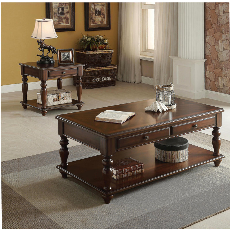 Table basse en bois de noyer avec plateau relevable