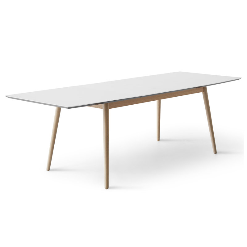 Meza Boat Extendable Dining Table with Oak legs, 165cm L x 90cm W, White