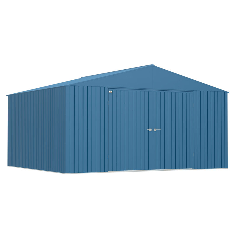 14 ft x 12 ft Blue Steel Storage Shed with Swing Doors