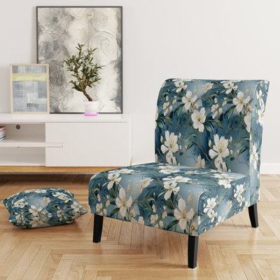 Magnolias Vein White And Blue Marble Pattern - Upholstered Modern Slipper Chair, Marble Texture Accent Chair