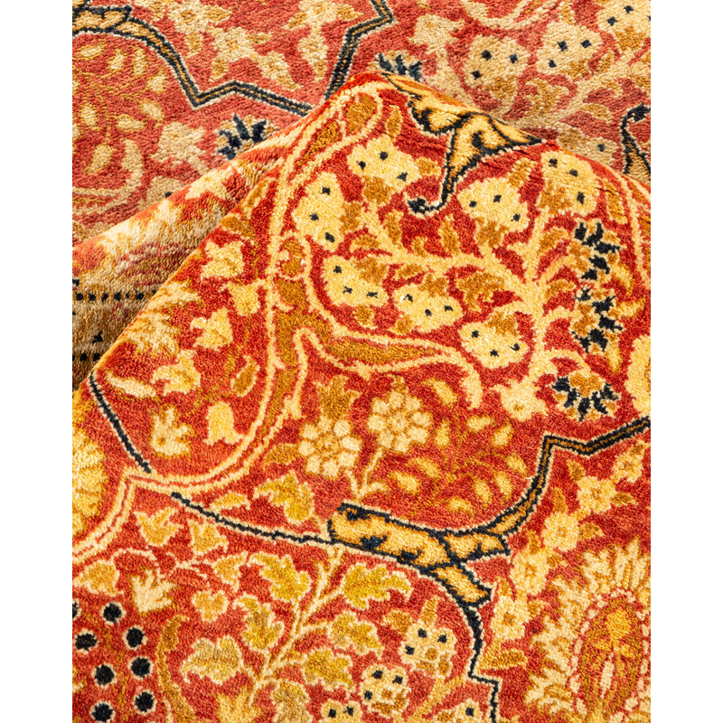 Tapis jaune / orange noué à la main de conception unique 8 pi 2 po x 16 pi 1 po Keenan
