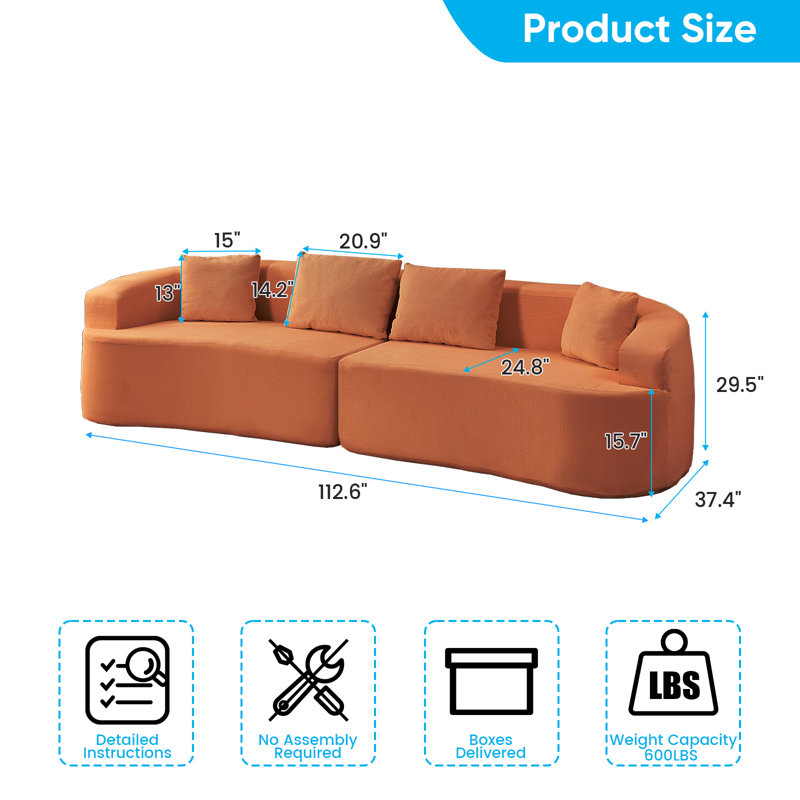 Canapé modulaire surdimensionné 2 pièces avec coussins, Beige