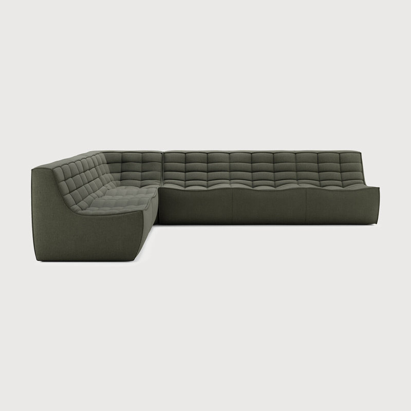 N701 Modular Sofa Set - Combo Left - 1 Seater + 2 Seater + 90° Square Corner, Moss Cotton Blend, 30" H x 119" W x 91" D