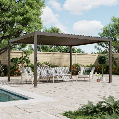 Pergola à persiennes en métal avec toit et système de drainage réglables, pergola de terrasse extérieure résistante aux intempéries, structure d'ombrage pour la terrasse du jardin