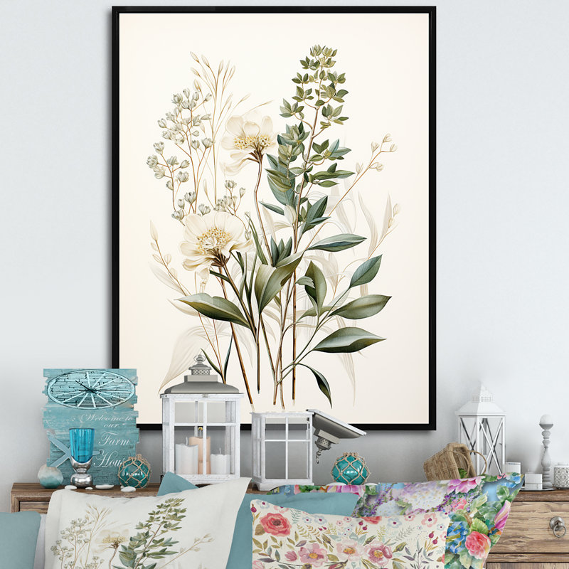 Impression sur toile botanique, impression de fines herbes vertes Minimal, Cadre flottant noir, H 32 po x l 24 po x P 1 po