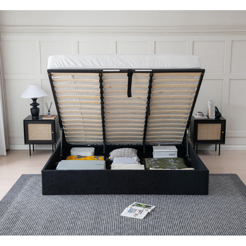 Lit de rangement relevable Braud, Noir, Roi
