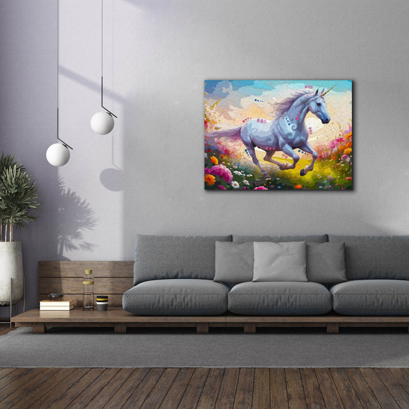  Art mural en toile, «Gallop Unicorn» par Dean Russo, 54 po x 40 po, H 40 po x l 54 po