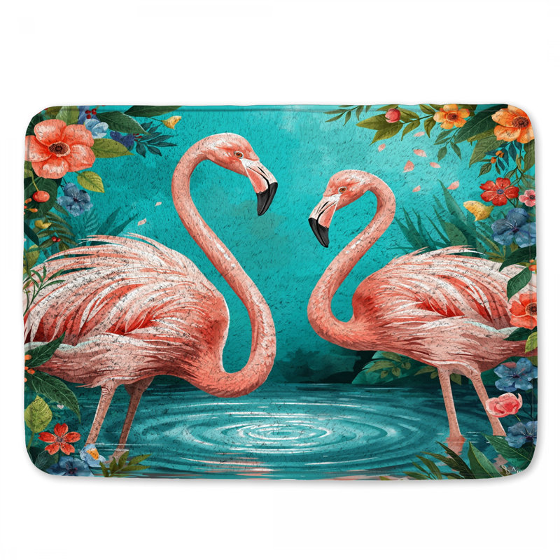 Tapis de bain flamants roses avec fleurs, L 24 po x L 17 po