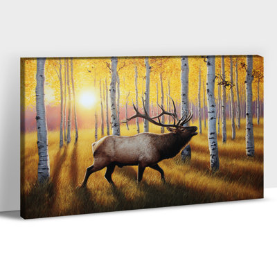 Art mural sur toile grand cerf majestueux d'automne, impression de photos de forêt ensoleillée pour le salon à domicile, affiche de peinture de paysage naturel, décor de toile prête à accrocher, 20 po x 30 po