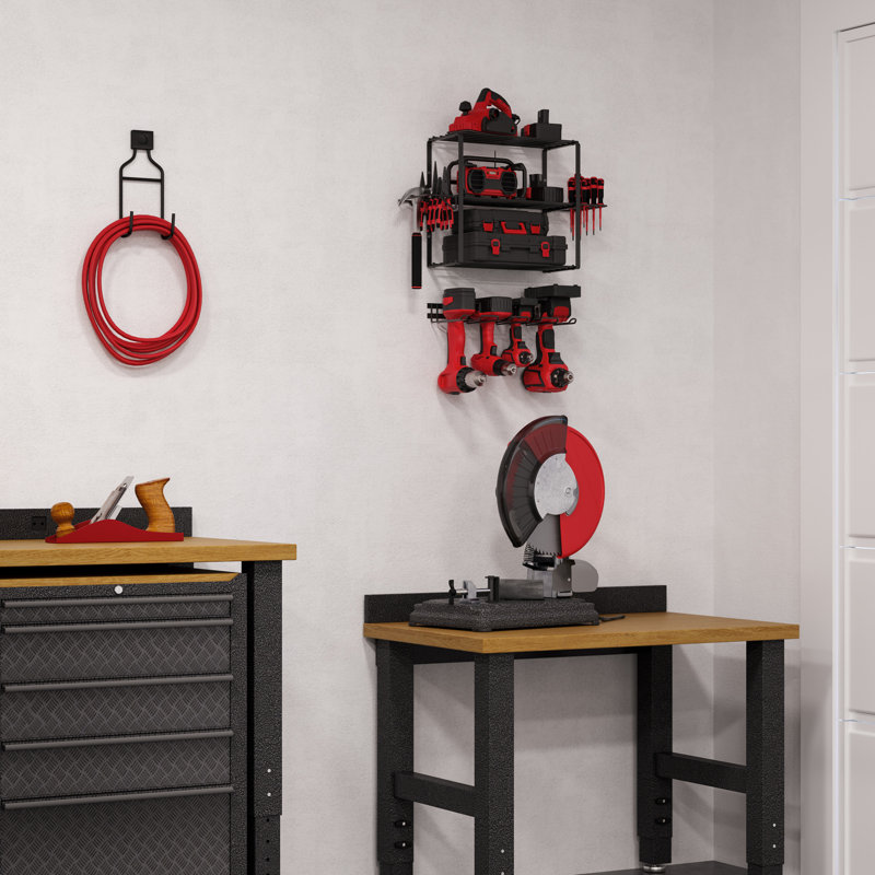 Rangement pour outils électriques à 4 niveaux Stalwart - Étagère de garage - Système de rangement mural pour outils