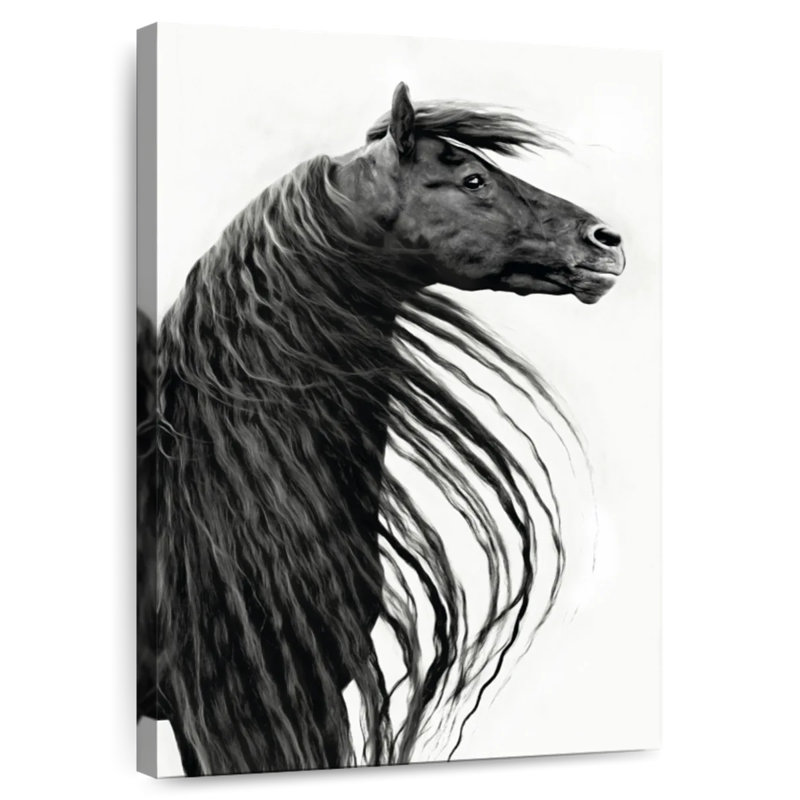 Portrait de cheval Brampt noir et blanc II, H 12 po x l 8 po