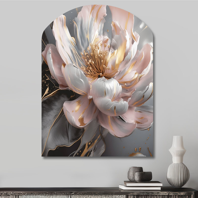 Marbre rose doré pivoine III - décoration murale abstraite en forme d'arche de marbre irrégulière, H 34 po x l 25 po x P 1 po