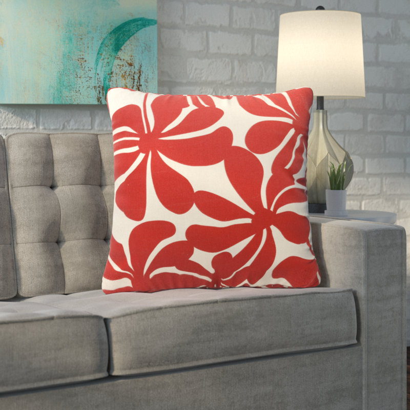 Plantation Outdoor Rectangular Throw Pillow, Navy Blue Floral, Red