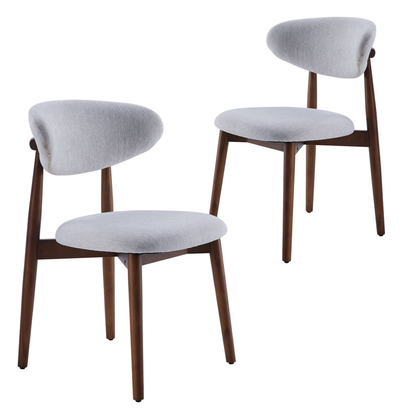 Upholstered Solid Wood Dining Chair, Light Gray