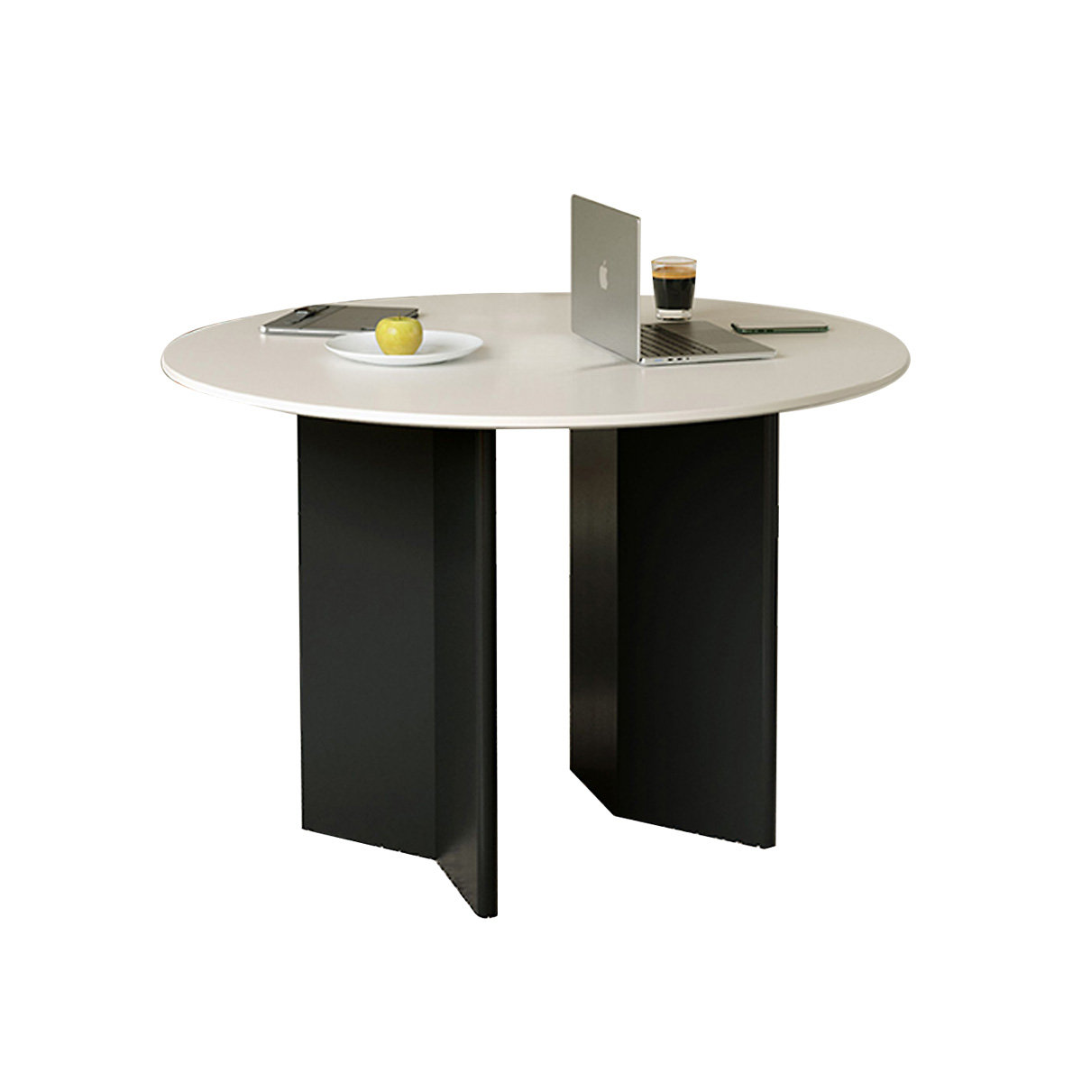 Hokku Designs Black White Round Sintered Stone Solid Wood Dining table ...